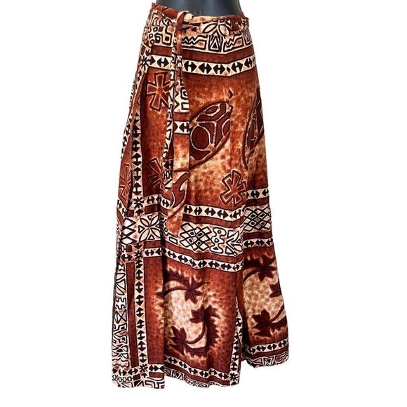Vintage 1960’s Tiki Tapa Designs Barkcloth Hawaiian Maxi Wrap Skirt - Picture 1 of 13